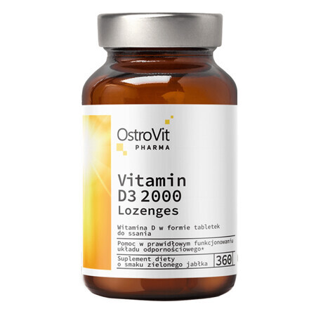 OstroVit Pharma Vitamine D3 2000 zuigtabletten, groene appelsmaak, 360 zuigtabletten