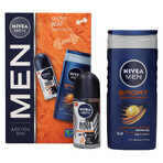 Set Nivea Men Sport Beat, anti-transpirant roll-on, 48h, Ultimate Impact, 50 ml + gel douche 3-en-1 pour le visage, le corps et les cheveux, 250 ml