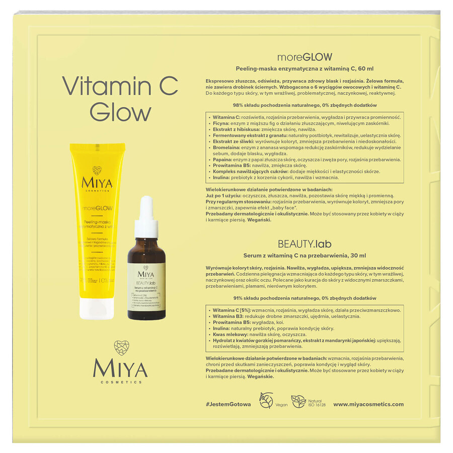 Miya Vitamin C Glow set, enzymatic peeling mask, 60 ml + serum for hyperpigmentation, 30 ml