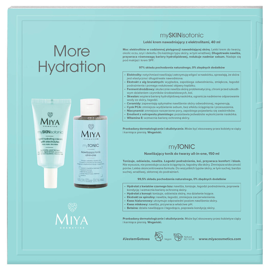 Kit Miya More Hydration, crema idratante leggera, 40 ml + tonico idratante, 150 ml