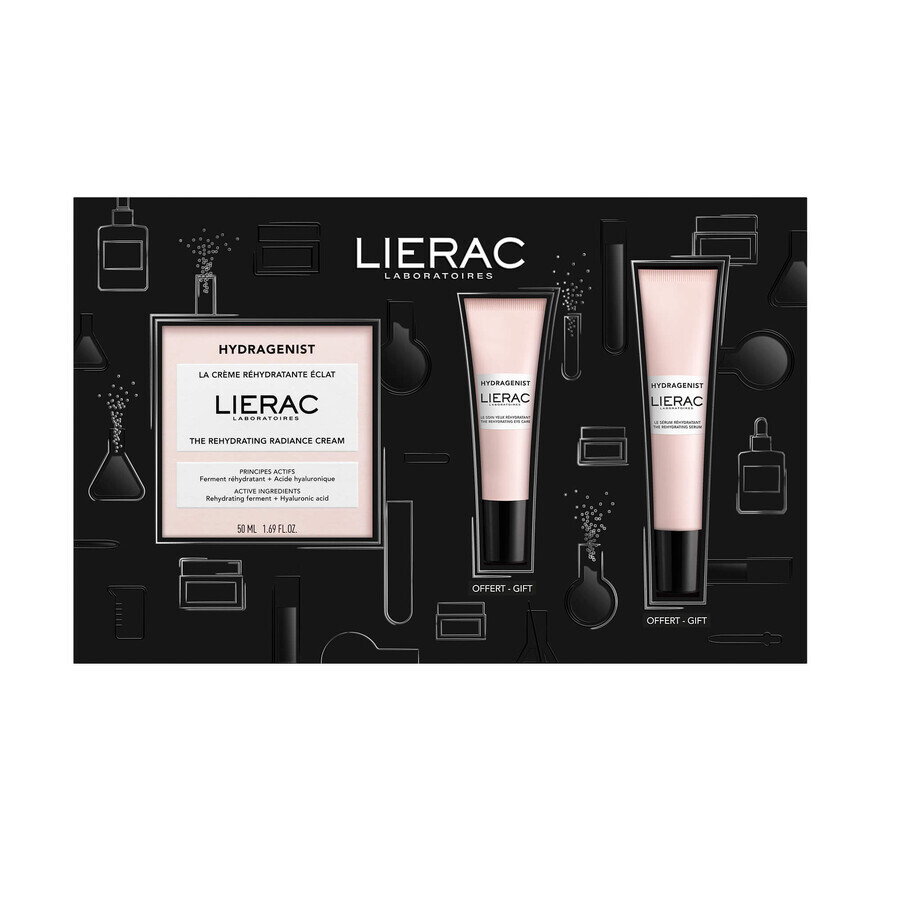 Set Lierac Hydragenist, crema idratante illuminante, 50 ml + siero, 15 ml + crema occhi, 7,5 ml in regalo