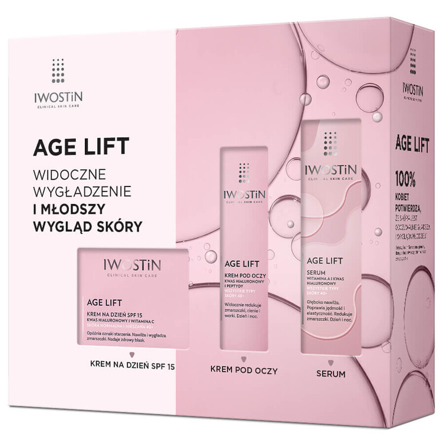 Iwostin Age Lift Set, day cream, normal and combination skin, SPF 15, 50 ml + eye cream, 15 ml + anti-wrinkle serum, 30 ml