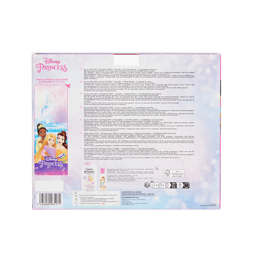 Set Corine De Farme Disney Princess, eau de toilette, 30 ml + gel doccia, 300 ml + fermagli per capelli, 2 pezzi + bracciale, 1 pezzo