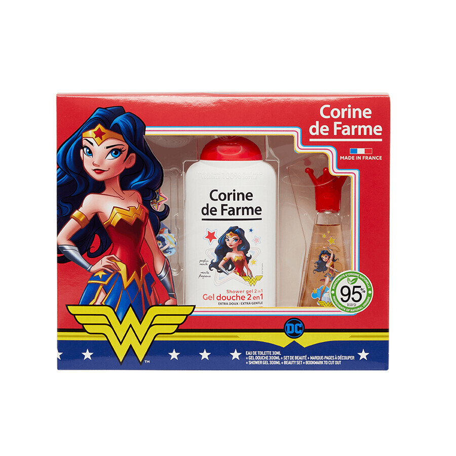 Set Corine De Farme Disney Wonder Woman, eau de toilette, 30 ml + gel doccia, 300 ml + fermagli per capelli, 2 pezzi + bracciale, 1 pezzo