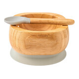 Ecorascals Deep Bamboo Bowl with Suction Cup and Spoon, Grey