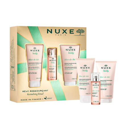 Set Nuxe Body Reve de the, gel de duș revitalizant, 100 ml + exfoliant de corp revitalizant, 150 ml + apă parfumată, 30 ml