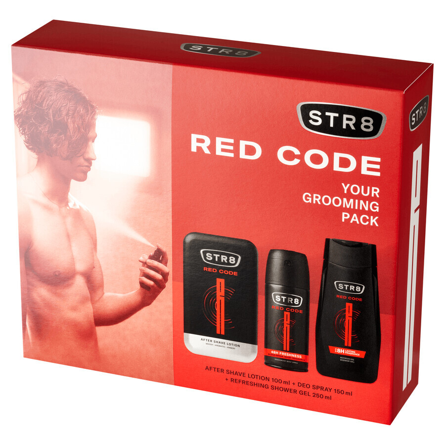 STR8 Red Code set, aftershave, 100 ml + desodorante en spray, 150 ml + gel de ducha, 250 ml