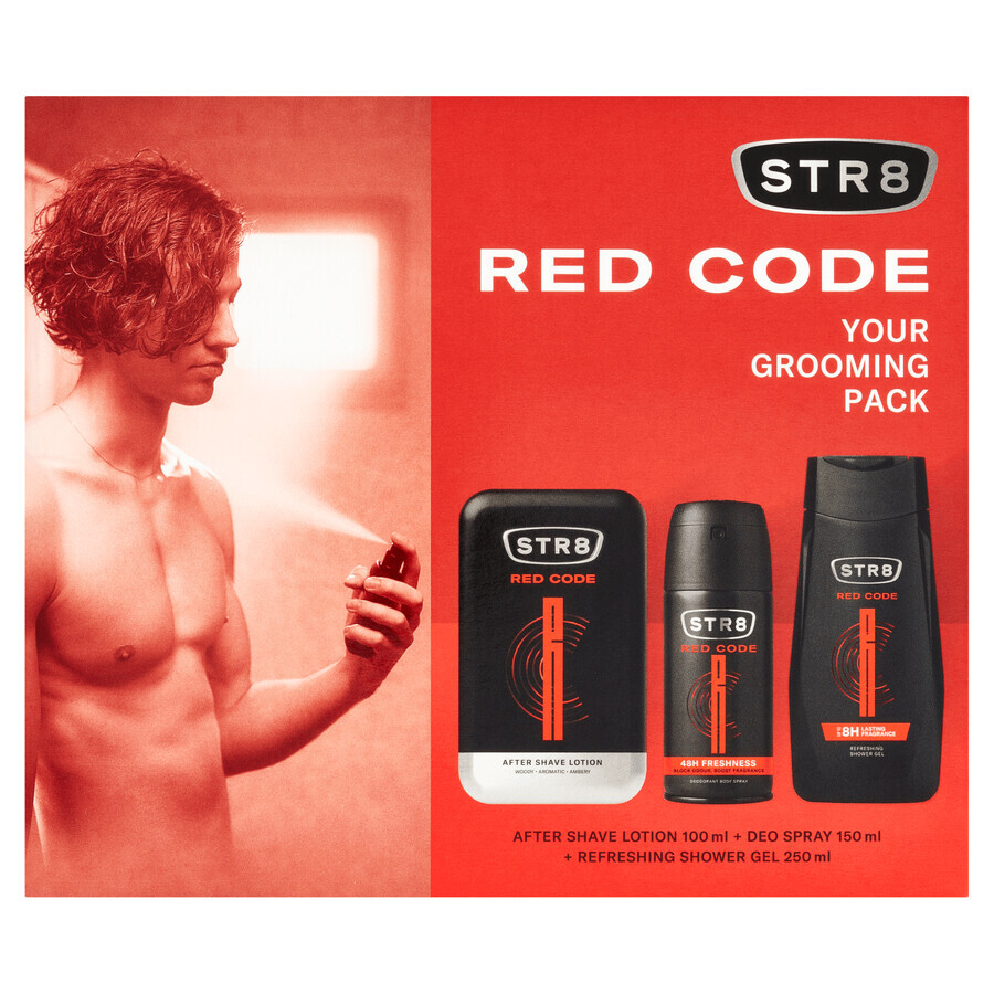 STR8 Red Code set, aftershave, 100 ml + desodorante en spray, 150 ml + gel de ducha, 250 ml