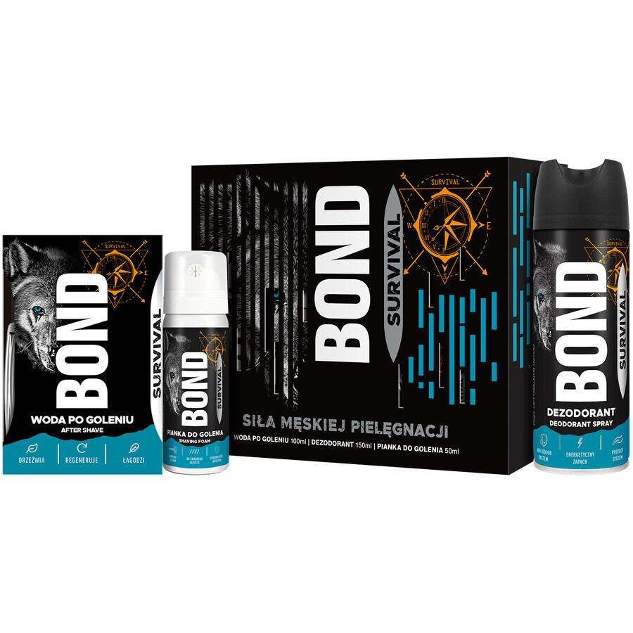 Kit di sopravvivenza Bond, dopobarba, 100ml + deodorante, 150ml + schiuma da barba, 50ml