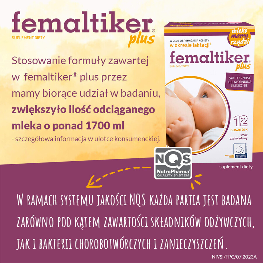 Set Femaltiker Plus, gusto cioccolato, 3 x 12 bustine + Milanella, gel per la cura del seno, 75 ml