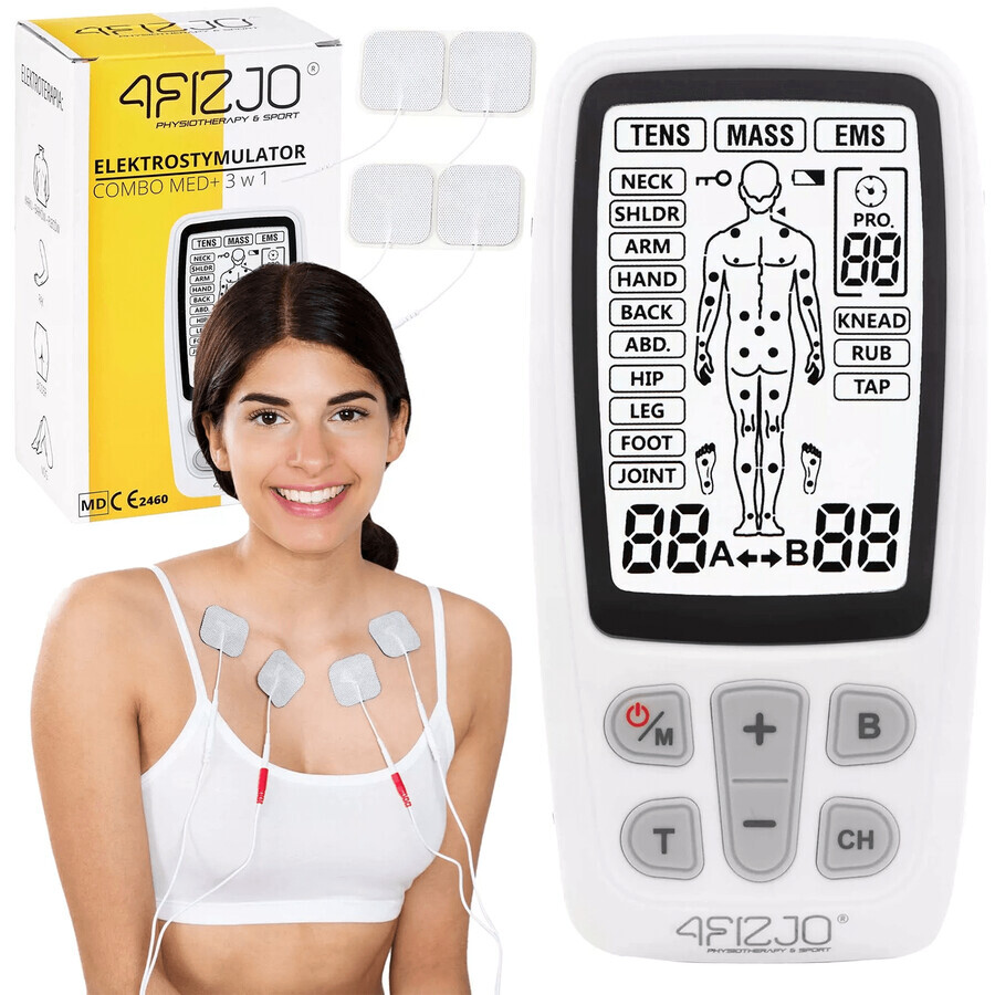 4Fizjo Combo Med+, elettrostimolatore 3-in-1 TENS, EMS, MASS, a batteria