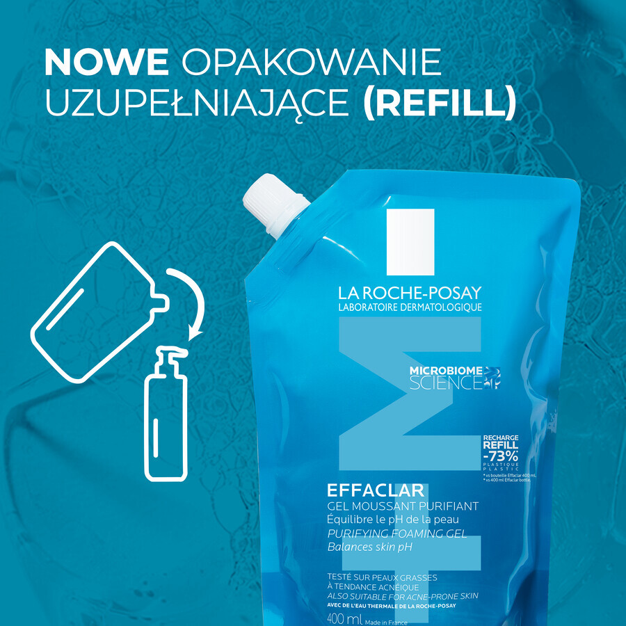 La Roche-Posay Effaclar, gel de curățare pentru ten gras și sensibil, rezervă, 400 ml