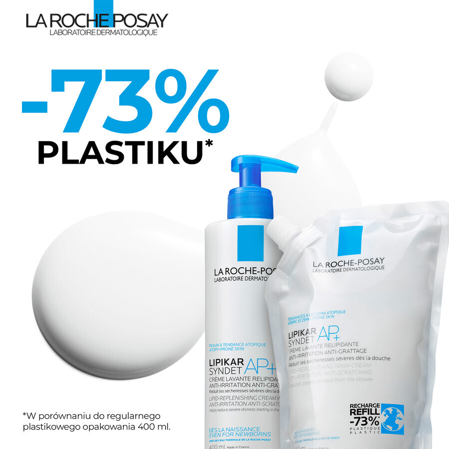 La Roche-Posay Lipikar Syndet AP+, crema lavante lipidica, dalla nascita in poi, scorta, 400 ml