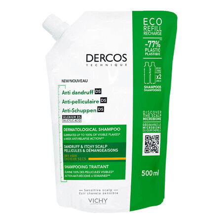 Vichy Dercos Anti Forfora DS, shampoo antiforfora, capelli secchi, scorta, 500 ml