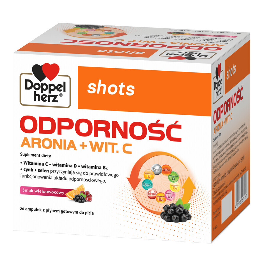 Doppelherz Shots Immunity, lichid, aromă de multifructe, 25 ml x 20 fiole