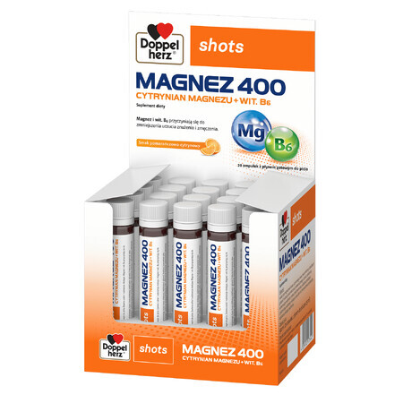 Doppelherz Shots Magnesio 400, liquido, aroma di arancia e limone, 25 ml x 20 fiale