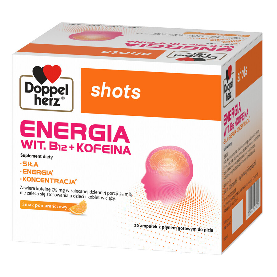 Doppelherz Shots Energy, liquido, gusto arancia, 25 ml x 20 fiale