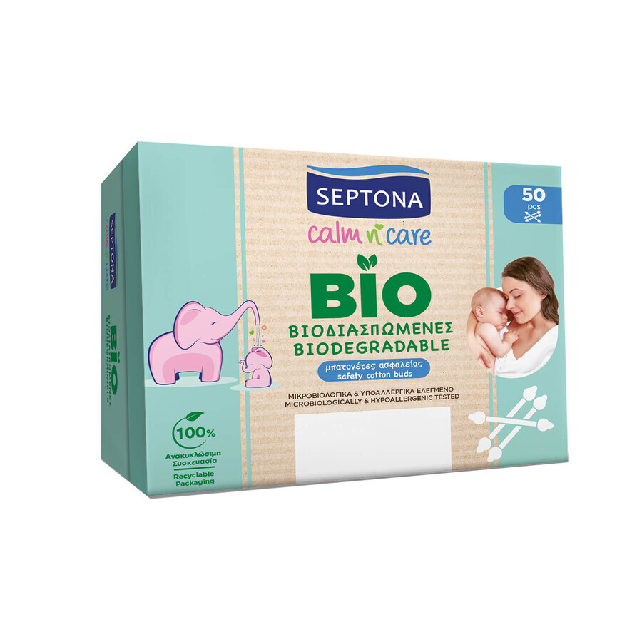 Septona Baby Calm n Care Bio, cotton fioc biodegradabili per bambini, 50 pezzi