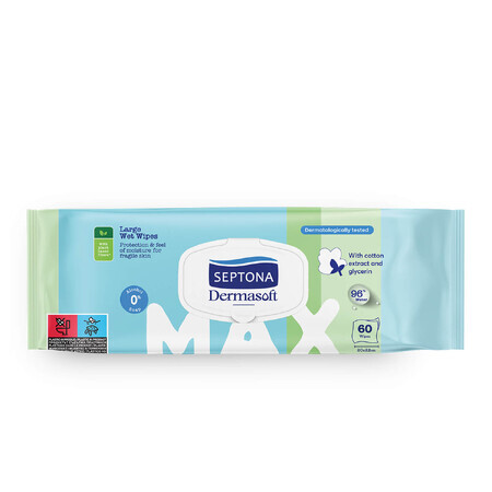 Septona Dermasoft Max, salviette umidificate, estratto di cotone e glicerina, 60 pezzi