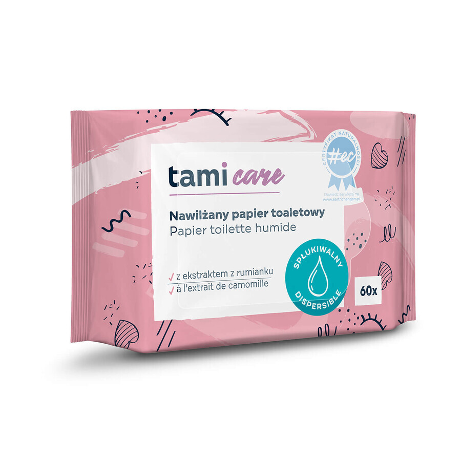 Tami Care, carta igienica umidificata con estratto di camomilla, 60 pezzi