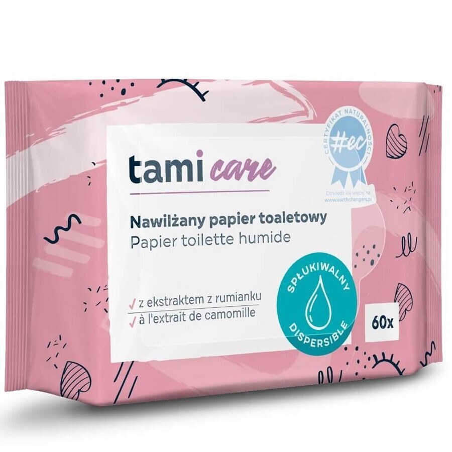 Tami Care, carta igienica umidificata con estratto di camomilla, 60 pezzi