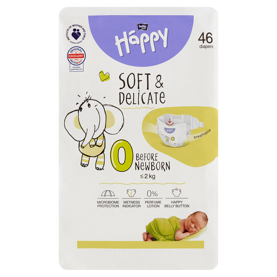 Bella Baby Happy, pañales, talla 0 antes de recién nacido, hasta 2 kg, 46 unidades