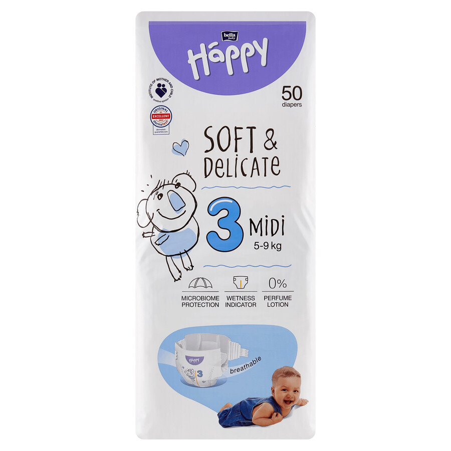 Bella Baby Happy, diapers, size 3 Midi, 5-9 kg, 50 pcs