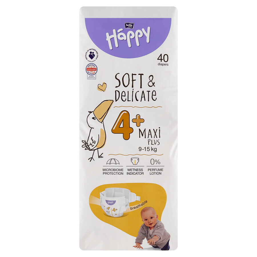 Bella Baby Happy, scutece, mărimea 4+ Maxi Plus, 9-15 kg, 40 buc