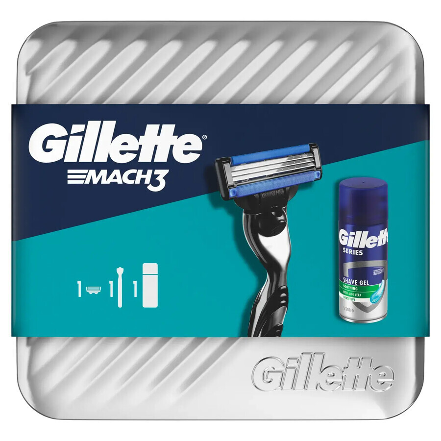 Gillette Mach 3 Set, rasoio, 1 pezzo + gel da barba, 75 ml