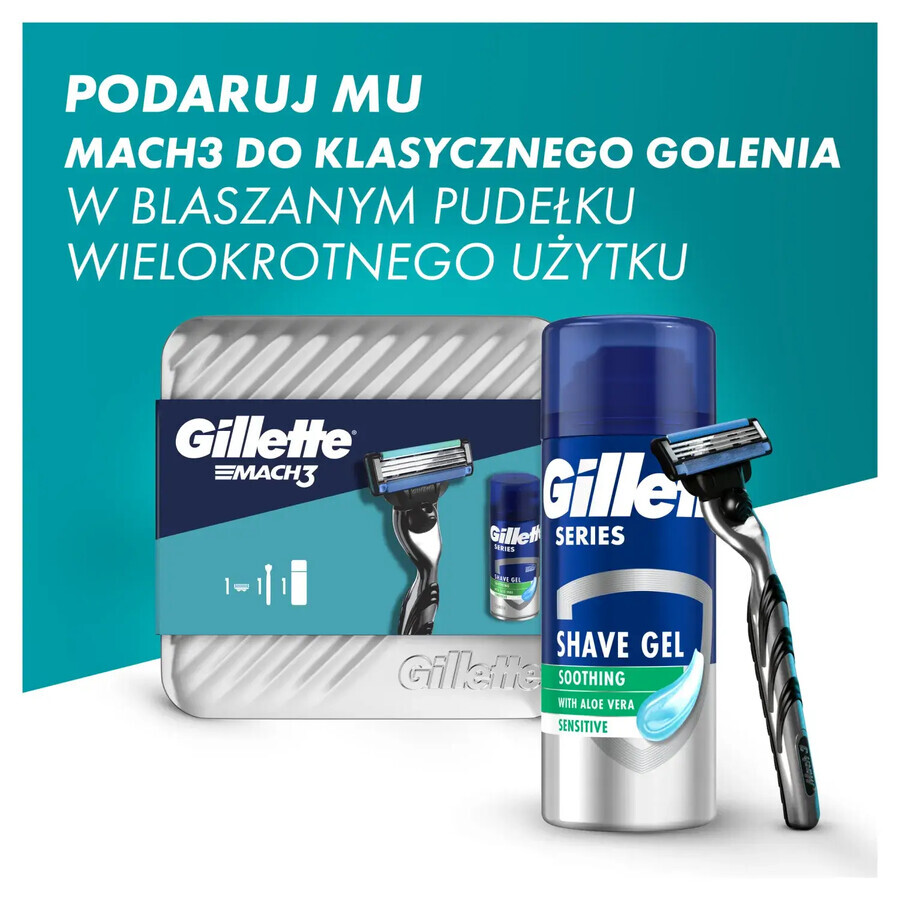 Gillette Mach 3 Set, rasoio, 1 pezzo + gel da barba, 75 ml