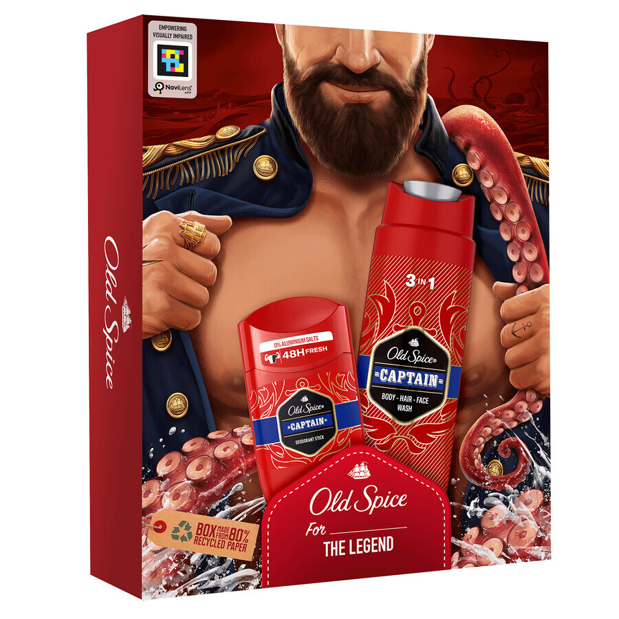 Set Old Spice Dark Captain, deodorant stick, Captain, 50 ml + gel de duș 3 în 1, Captain, 250 ml