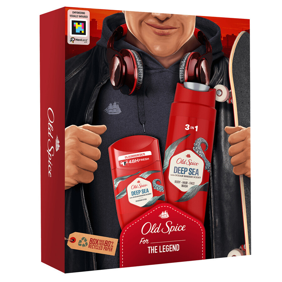 Old Spice Voetbalset, stick deodorant, Diepzee, 50 ml + 3-in-1 douchegel, Diepzee, 250 ml