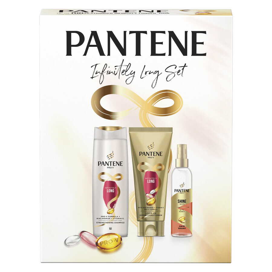 Pantene Infinite Box Set, Shampoo rinforzante, 400 ml + Siero rinforzante senza risciacquo, 200 ml + Spray volumizzante, 150 ml