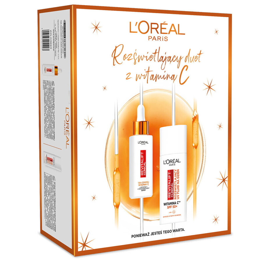 L'Oreal Revitalift Clinical kit, verhelderend serum voor het gezicht, 12% pure vitamine C, 30 ml + verhelderende fluid, SPF 50+, 50 ml