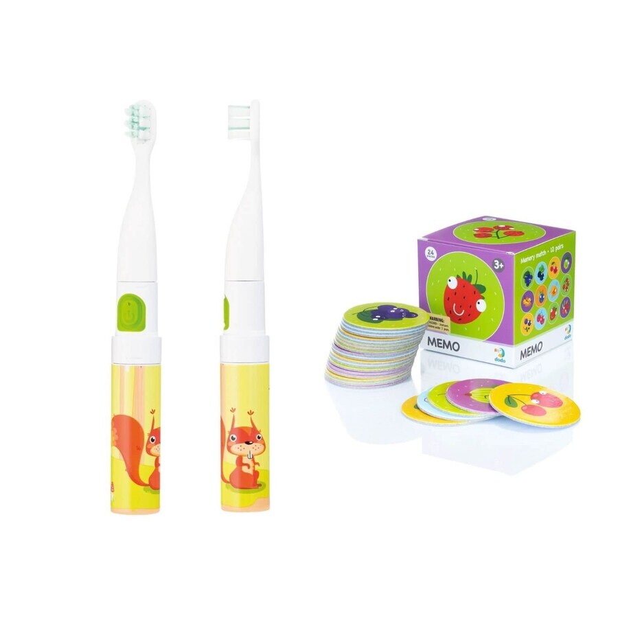 Vitammy Smile Set Kids Sonic Toothbrush Squirrel + Dodo Memo Gooseberry Game 24 Cards