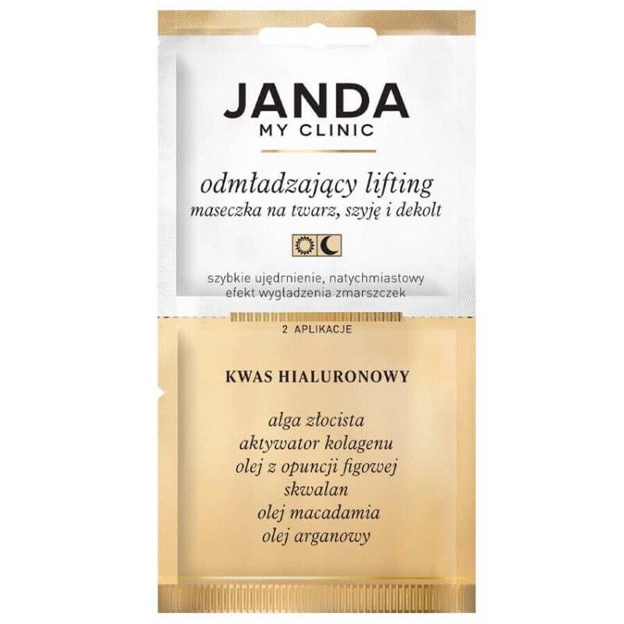 Janda My Clinic Collagen Threads, maschera per viso, collo e décolleté, Acido ialuronico, 8 ml