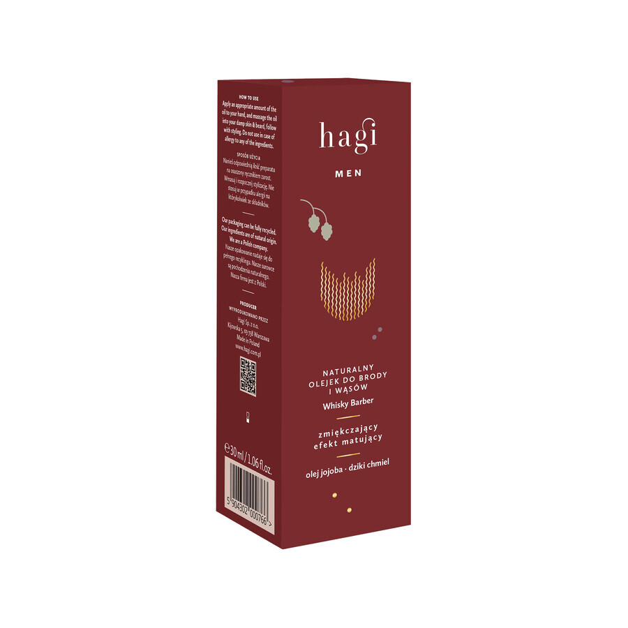 Hagi Men Whisky Barber, olio naturale per barba e baffi, 30ml