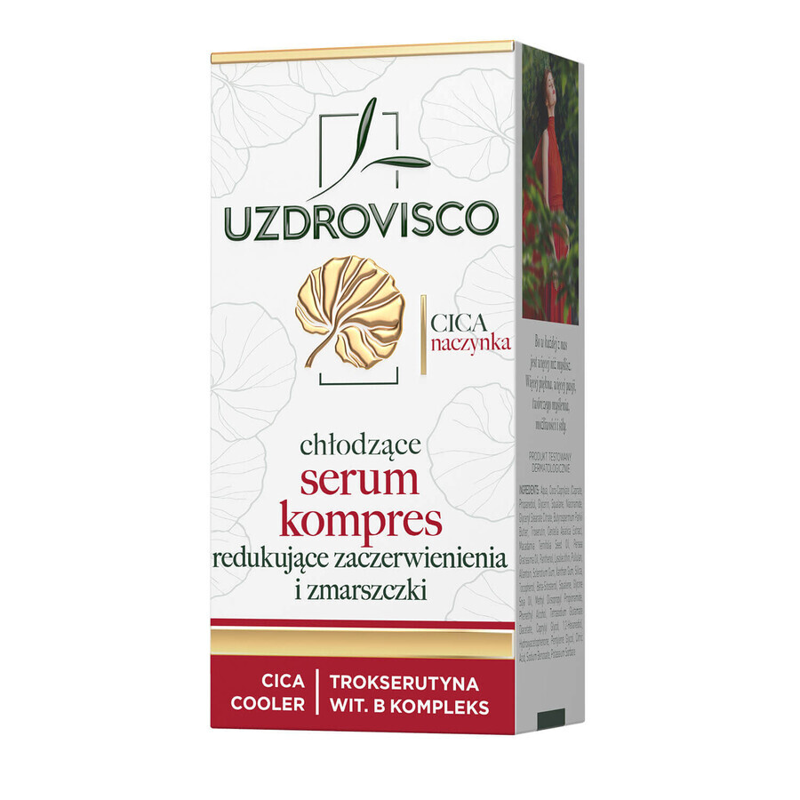 Uzdrovisco CICA Capilares, suero-compresa refrescante que reduce las rojeces y las arrugas para el día y la noche, piel vascular, 30 ml