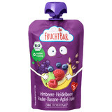 Fruchtbar Bio fruit mousse with berries in a tube, raspberries, blueberries, grapes, bananas, apples, oats, after 6 months, 100 g