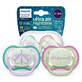 Avent Ultra Air Night, ciuccio, silicone, simmetrico, fosforescente, bambina, SCF376/19, 0-6 mesi, 2 pezzi