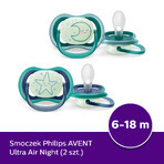 Avent Ultra Air Nighttime, ciuccio, silicone, simmetrico, fosforescente, bambino, SCF376/13, 6-18 mesi, 2 pezzi