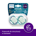 Avent Ultra Air Nighttime, ciuccio, silicone, simmetrico, fosforescente, bambino, SCF376/13, 6-18 mesi, 2 pezzi