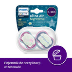 Avent Ultra Air Nighttime, ciuccio, silicone, simmetrico, fosforescente, bambina, SCF376/14, 6-18 mesi, 2 pezzi