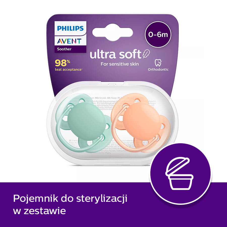 Avent Ultra Soft, succhietto in silicone, simmetrico, neutro, SCF091/03, 0-6 mesi, 2 pezzi