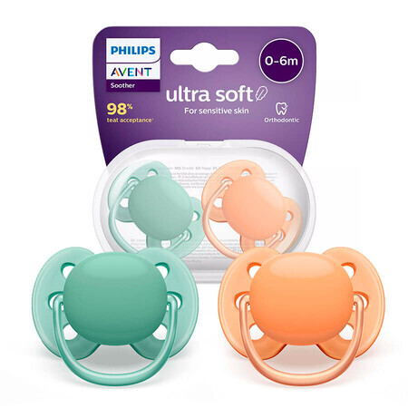 Avent Ultra Soft, succhietto in silicone, simmetrico, neutro, SCF091/03, 0-6 mesi, 2 pezzi