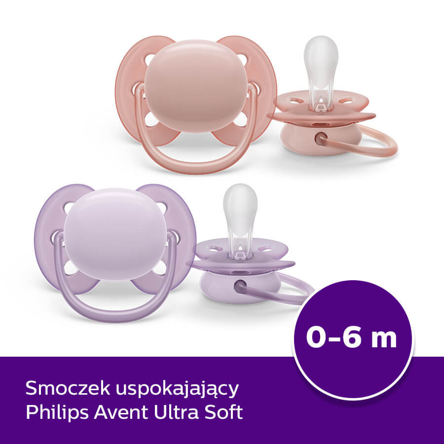 Avent Ultra Soft Pacifier, Silicone, Symmetrical, Girl, SCF091/31, 0-6 Months, 2 Pieces