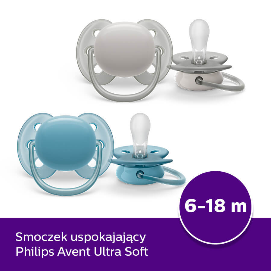 Avent Ultra Soft, succhietto in silicone, simmetrico, bambino, SCF091/17, 6-18 mesi, 2 pezzi