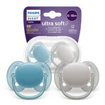 Avent Ultra Soft, succhietto in silicone, simmetrico, bambino, SCF091/17, 6-18 mesi, 2 pezzi