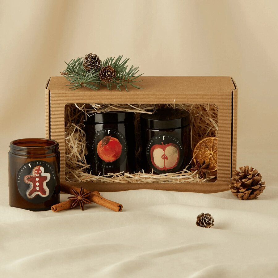 Flagolie Four Seasons Christmas Scent set, candela di soia, pan di zenzero, 120 g + arancia speziata, 120 g + torta di mele, 120 g