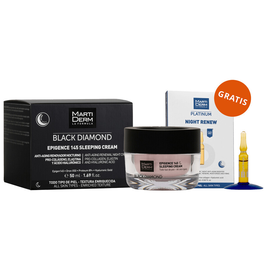 MartiDerm Black Diamond Epigence 145 Sleeping Cream, Night Cream, 50ml + Platinum Night Renew, Night Stimulant, 2ml x 5 ampoules, Free Gift Set